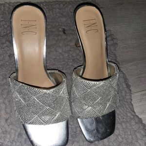 I.N.C. Silver Beaded High Heel 3 inches  Women's Open Toe Shoe's Size 8 used
